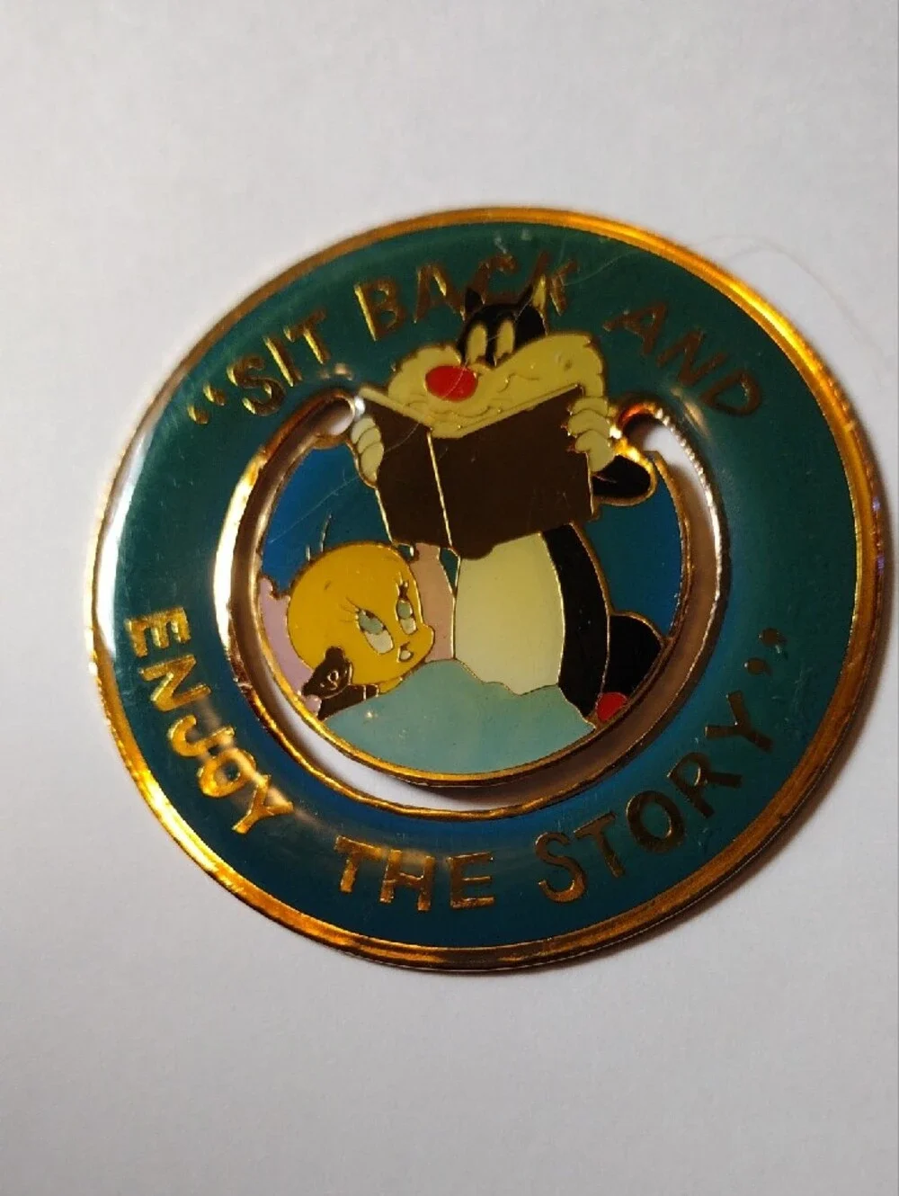 Looney Tunes Teal & Yellow Tweety and Sylvester Vintage Enamel Metal Bookmark